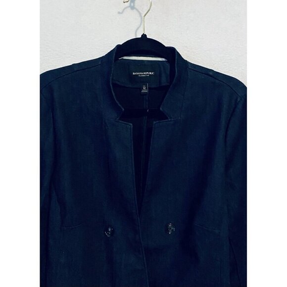 Banana Republic Jacket Womens 12 Tall Dark Denim Classic Fit Double Button - Picture 2 of 7